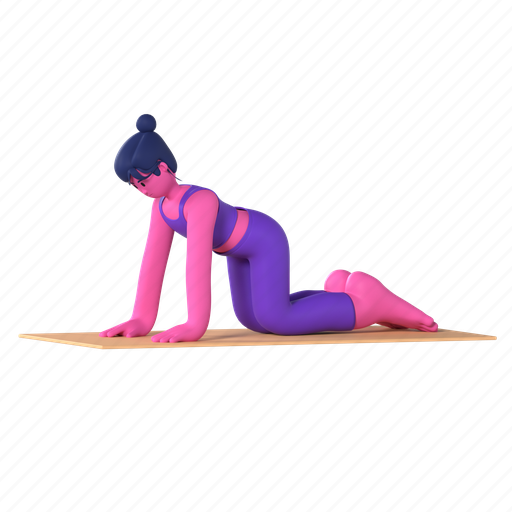 Cow stretch pose, cat-cow pose, chakravakasana, yoga, yoga pose, meditation, wellness 3D illustration - Download on Iconfinder