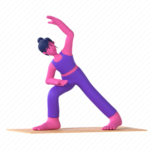 Extended side angle pose, utthita parsvakonasana, yoga, yoga pose, meditation, wellness, relaxation 3D illustration - Download on Iconfinder