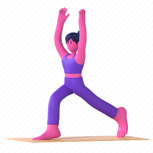 High lunge pose, ashta chandrasana, yoga, yoga pose, meditation, wellness, relaxation 3D illustration - Download on Iconfinder