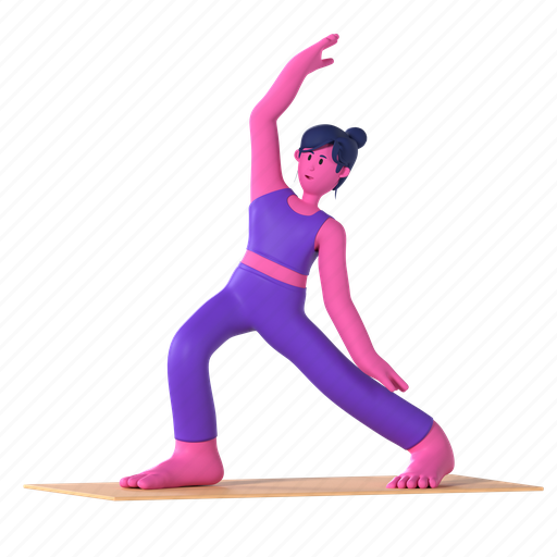 Reverse warrior pose, viparita virabhadrasana, yoga, yoga pose, meditation, wellness, relaxation 3D illustration - Download on Iconfinder