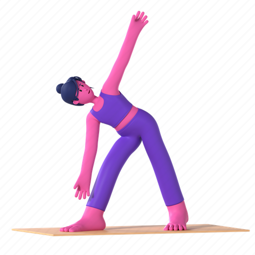 Triangle pose, utthita trikonasana, trikonasana, yoga, yoga pose, meditation, wellness 3D illustration - Download on Iconfinder