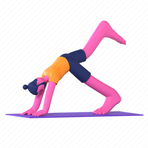3-legged downward facing dog, three legged downward facing dog pose, tri pada adho mukha svanasana, yoga, yoga pose, meditation, wellness 3D illustration - Download on Iconfinder