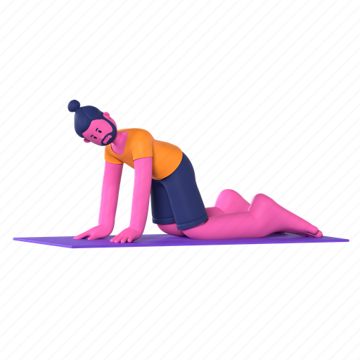 Cow stretch pose, cat-cow pose, chakravakasana, yoga, yoga pose, meditation, wellness 3D illustration - Download on Iconfinder