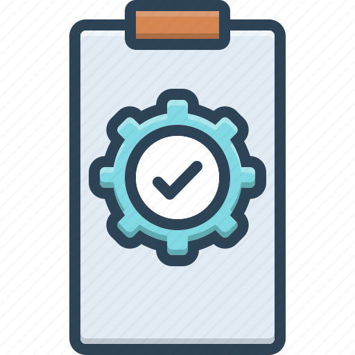 Execute, accomplish, perform, implement, cogwheel, checklist icon - Download on Iconfinder