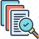 examine, result, review, report, document, verification, check up 
