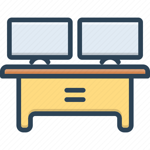 Dual, duple, double, comuter, desk, technology, workstation icon - Download on Iconfinder
