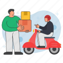 professional, people, delivery, logistics, parcel, scooter, package, box, transport