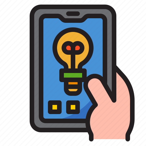 Mobilephone, smartphone, application, hand, lightbulb icon - Download on Iconfinder