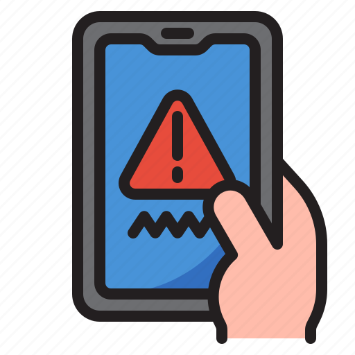 Mobilephone, smartphone, application, hand, warning icon - Download on Iconfinder