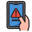 mobilephone, smartphone, application, hand, warning 