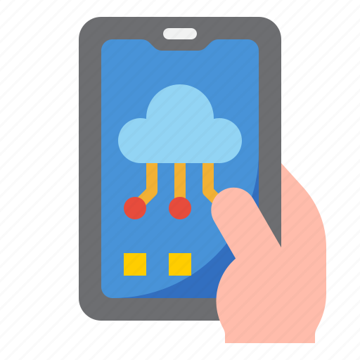 Mobilephone, smartphone, application, hand, cloud icon - Download on Iconfinder