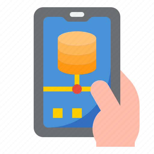 Mobilephone, smartphone, application, hand, database icon - Download on Iconfinder