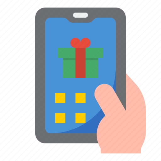 Mobilephone, smartphone, application, hand, gift icon - Download on Iconfinder