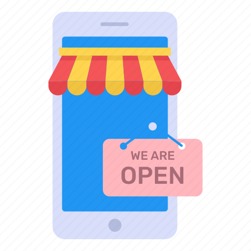 Mobile shop open, mcommerce, shop open, store open, eshopping icon - Download on Iconfinder