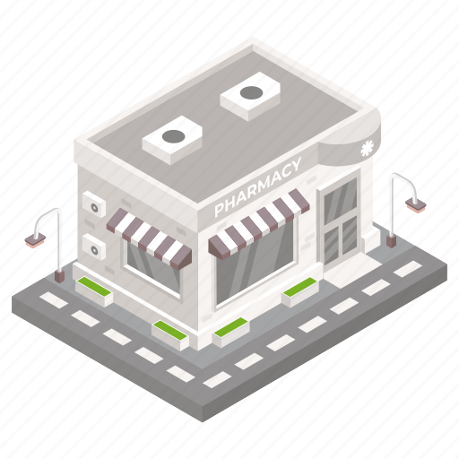 Building, architecture, medical store, pharmacy, dispensary illustration - Download on Iconfinder