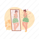 plump woman, looking in mirror, self love, healthy self esteem 