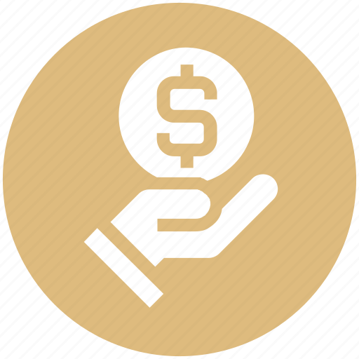 Coin, dollar coin, hand, hand and coin, hand holding dollar, hand with dollar, share icon - Download on Iconfinder