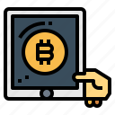 bitcoin, tablet, hand, coin, money