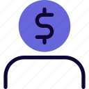 dollar, user, avatar, currency