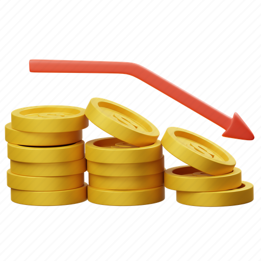 Business, loss, finance, bank, income, investment, coin 3D illustration - Download on Iconfinder