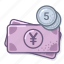 yen, coin, five, banknote, cash 