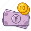 yen, coin, ten, banknote, cash 
