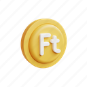 forint, icon, 3d, gold, money, illustration, cartoon 