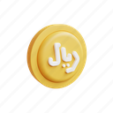 riyal, icon, 3d, gold, money, illustration, cartoon 