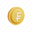 swiss, franc, icon, 3d, gold, money, illustration, cartoon 