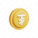 tugrik, icon, 3d, gold, money, illustration, cartoon 