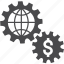 business, cog, dollar, euro, finance, gears, global, globe, money, options, pay, payment 