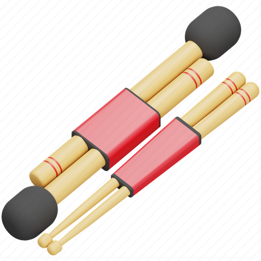 Stick, drum, musical instrument, equipment, ornament, music, element 3D illustration - Download on Iconfinder