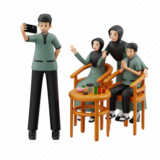 Family, selfie, ramadan, islamic, people, culture, character 3D illustration - Download on Iconfinder