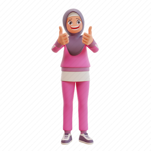 Sporty, muslim, woman, pink, avatar, helath, cute 3D illustration - Download on Iconfinder