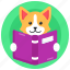 dog book, dog reading, puppy reading, animal reading, pet reading 