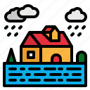 flood, house, water, wave, weather