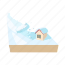 avalanche, cartoon, destruction, disaster, house, mountain, snow