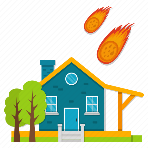 Asteroid, flame, fire, falling, house, home, destruction icon - Download on Iconfinder