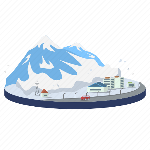Avalanche, city, mountain, natural disaster, snowslide illustration - Download on Iconfinder