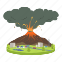 volcano, lava, eruption, city, natural disaster 