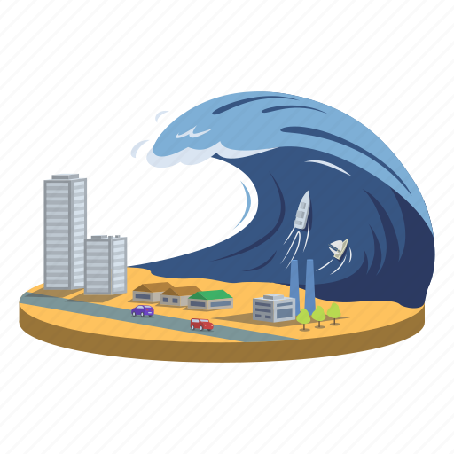 Typhoon, tsunami, coast, city, natural disaster illustration - Download on Iconfinder