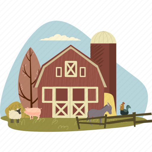 Organic, farm, landscape, people, nature, country, animal illustration - Download on Iconfinder