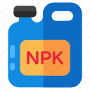 npk fertilizer, fertilizer can, gallon, bottle, plant nutrients