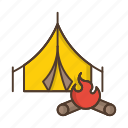 camp, camping, fire, outdoor, tent, travel