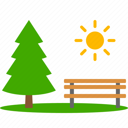 Bench, outdoor, outdoors, park, recreation, sun, tree icon - Download on Iconfinder