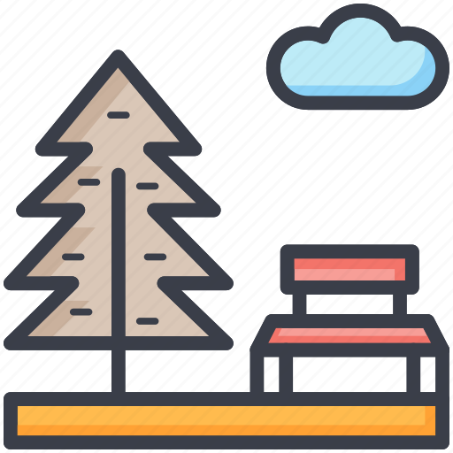 Bench, cloud, park, sky, tree icon - Download on Iconfinder