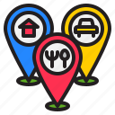 location, navigator, car, home, food