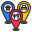 location, navigator, car, home, food 