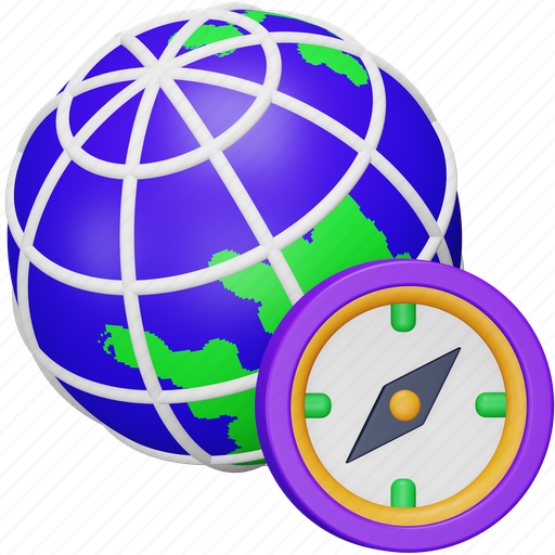 Globe, compass, navigation, direction, global, location, map 3D illustration - Download on Iconfinder