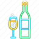champagne, bottle, glass, neon, sign, drink, alcohol